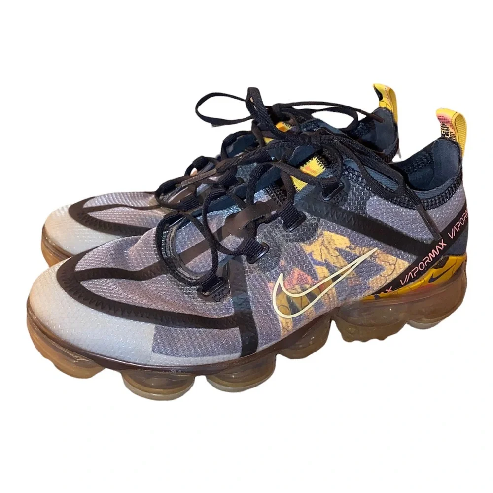 Nike Women's Air VaporMax Sneakers in Black, Orange and Gold